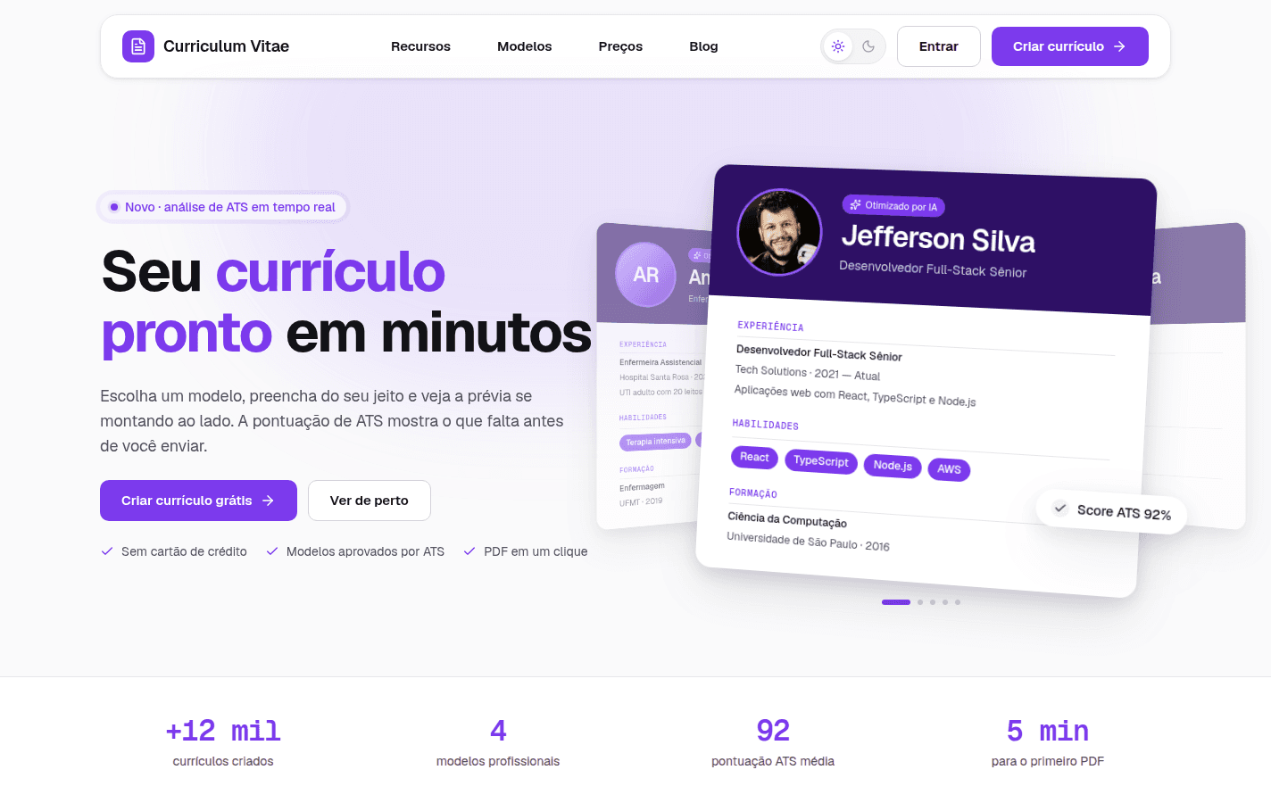 Tela do projeto Curriculum Vitae