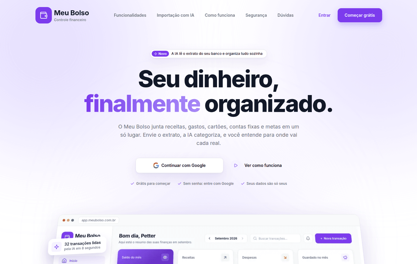 Tela do projeto Meu Bolso